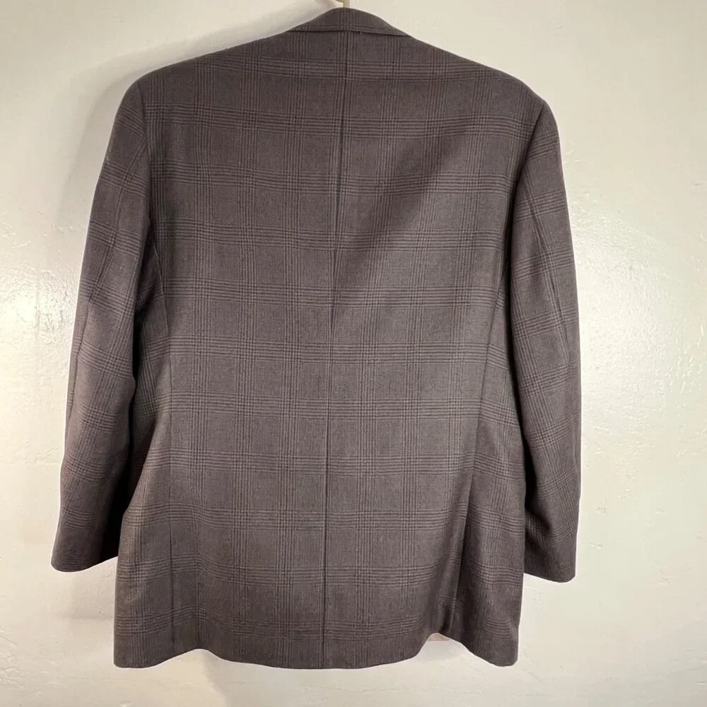 Nautica Mens Gray Tweed Plaid Wool Cashmere Blazer Jacket 46L Superior Tailoring